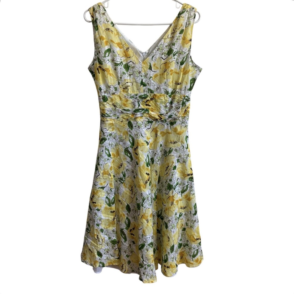 Robbie Bee Floral‎ Butter Yellow Womens 6 Sleeveless V-neck Romantic Cottagecore